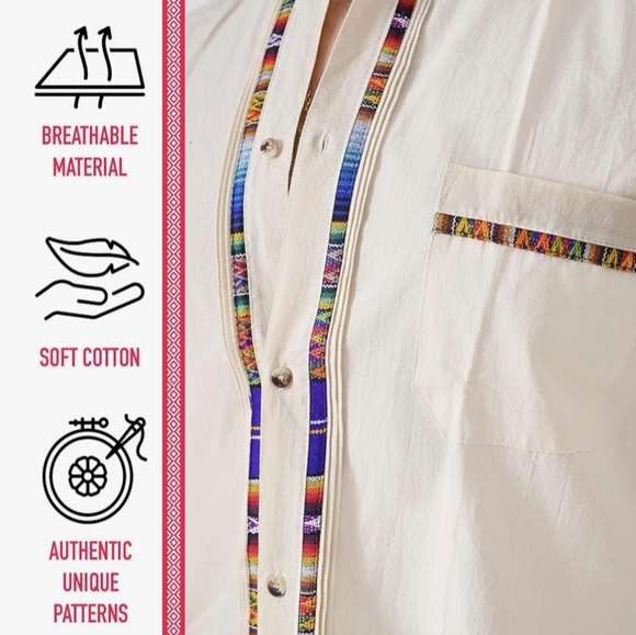 Mexican Guayabera Men's Short-Sleeve Shirt Size Large - Picture 5 of 6